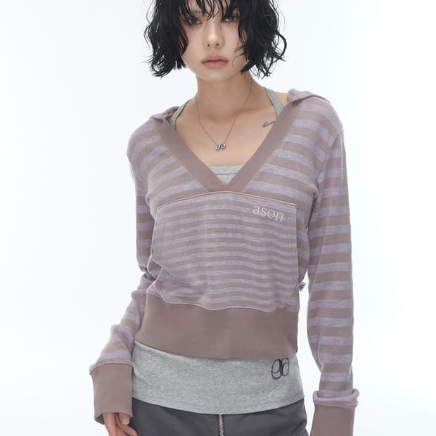 애즈온 LILY STRIPE HOODIE 릴리 스트라이프 후디 퍼플