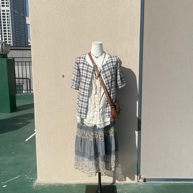 모리걸 체크블라우스+나시 상의세트