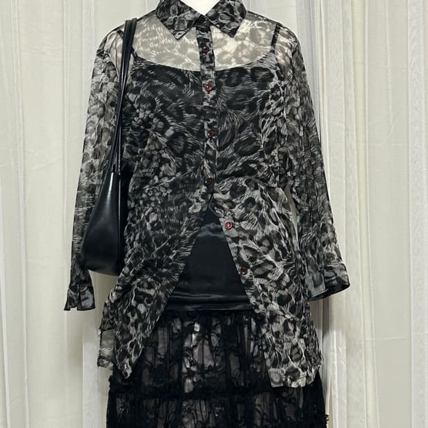 레오파드 시스루 레이어드 셔츠 갸루 펑크