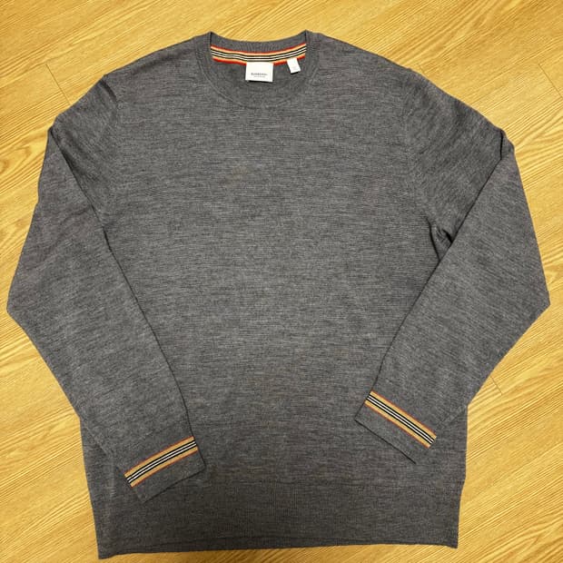 버버리 아이콘 스트라이프 트리밍 울 니트 그레이 XL