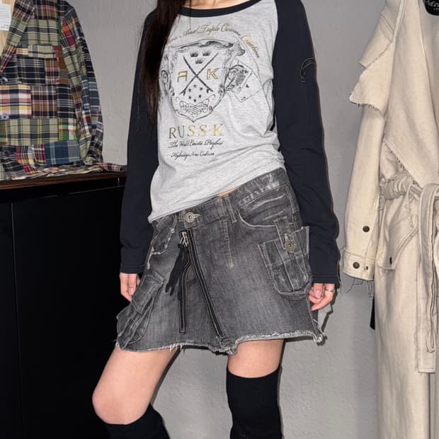 빈티지 프린팅 레글런 티셔츠