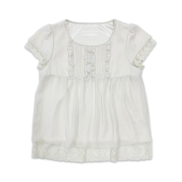 빈티지 화이트 레이스 프릴 모리 블라우스