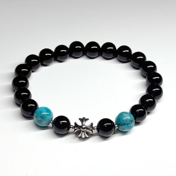 (핸드메이드) 크롬십자가 터키석 원석팔찌