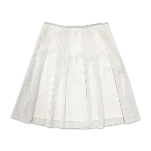 빈티지 UNTITLED 화이트 시스루 도트 플리츠 미디 스커트