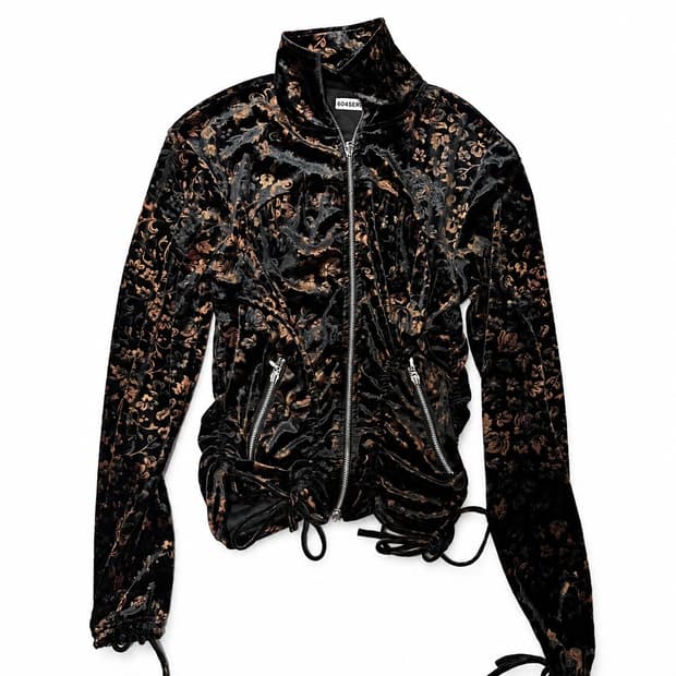 604SERVICE FLORAL ZIP UP GOLD BROWN