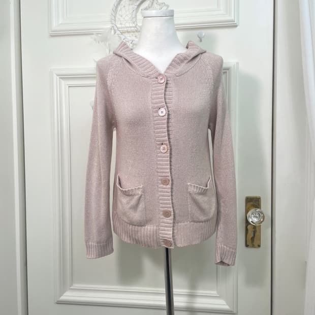 KUMIKYOKU pink glitter hoodie cardigan