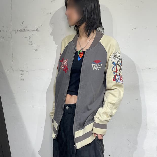 디젤 벤덜스 아카이브 오리엔탈 면 집업 해골 자수 스카쟌 M