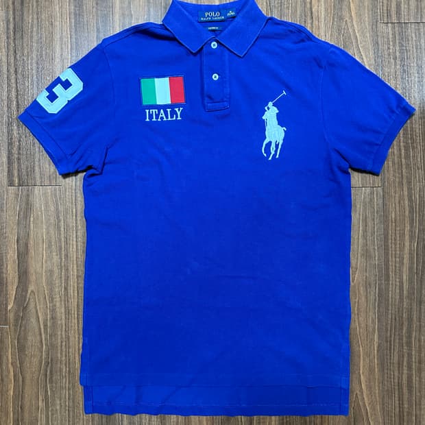 (M) 폴로 빅포니 치프키프 이탈리아 국기 반팔 카라티셔츠 블루
