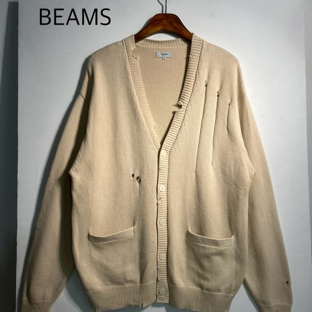 BEAMS 빔즈 그런지 데미지 디테일 코튼 가디건