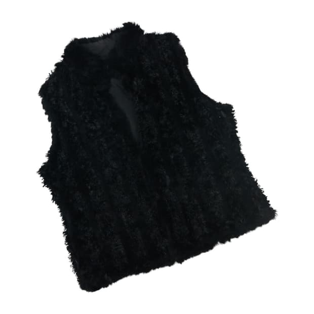 ST.CT 빈티지 리얼 래빗 퍼 텍스처드 블랙 베스트