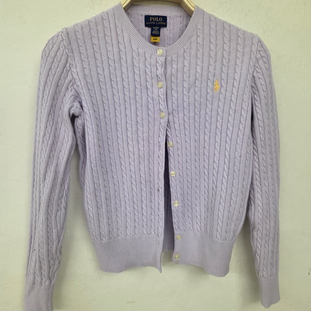 QR폴로 랄프로렌 라벤더 꽈배기 가디건