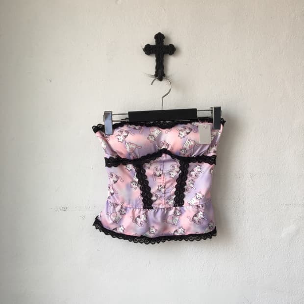 Lace trimming cat pattern corset