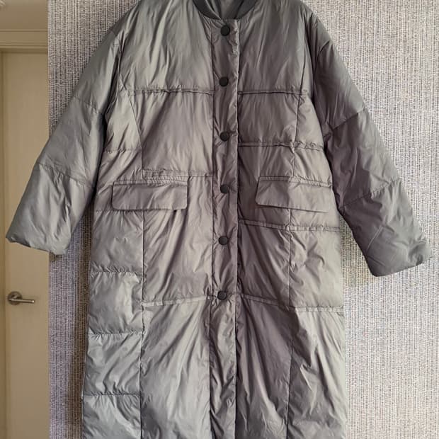 그레이 롱코트 패딩 점퍼 경량 다운 자켓 루즈핏 프리사이즈