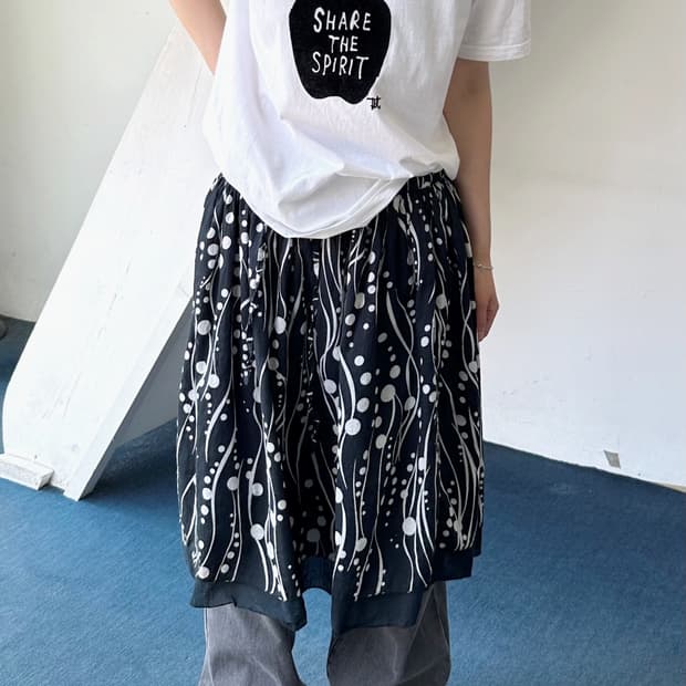 Natural cotton design layered mid skirt