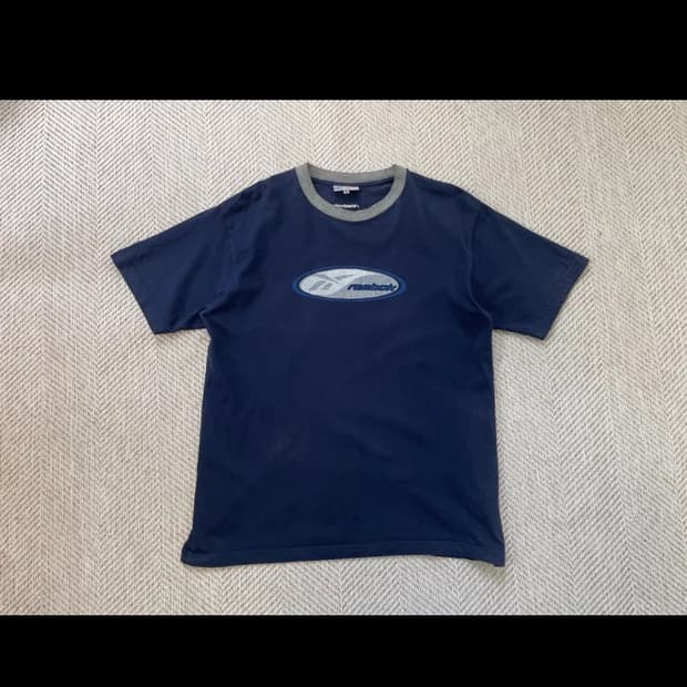 빈티지 reebok 로고 배색 네이비 반팔티