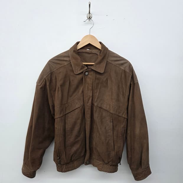 브라운 가죽 봄버 자켓 남L