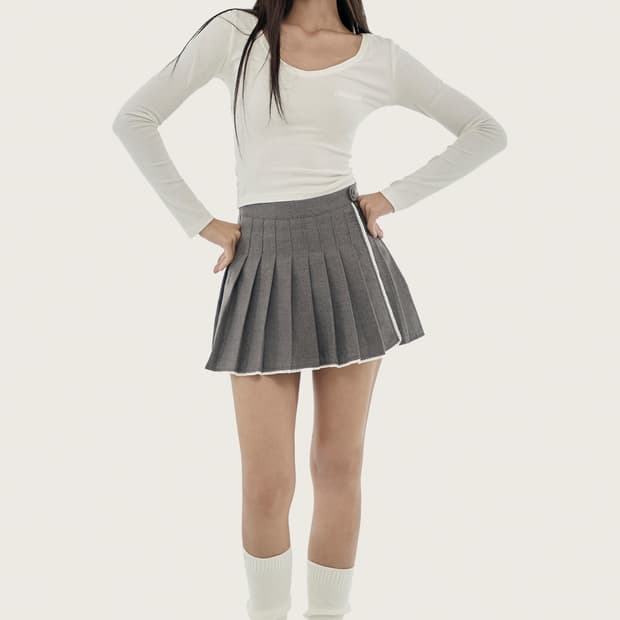 클리시어 Crepe lace pleated skirt🪽