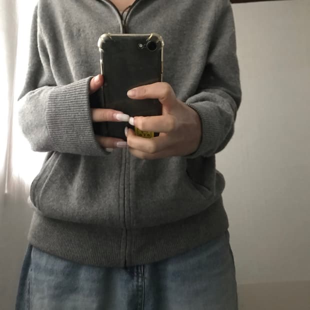 폴로 그레이 메리노울 니트집업