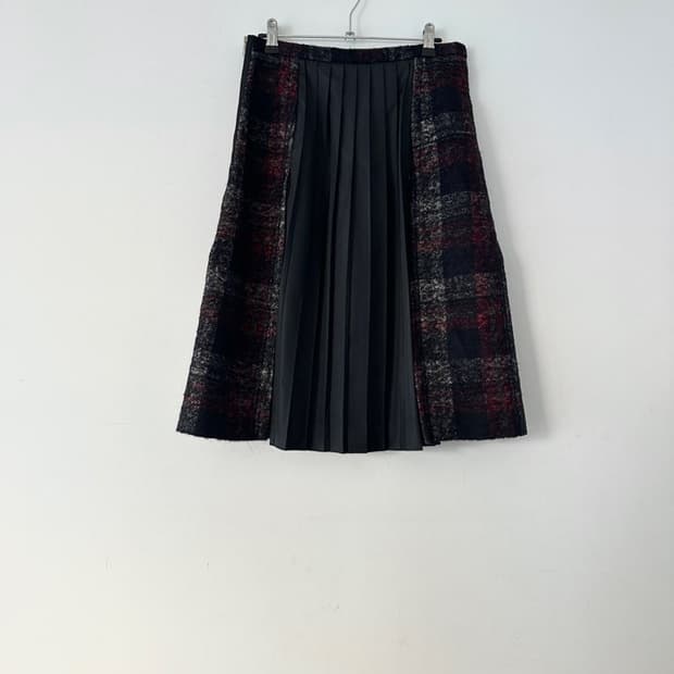 Check ruffle pleats layered skirt 