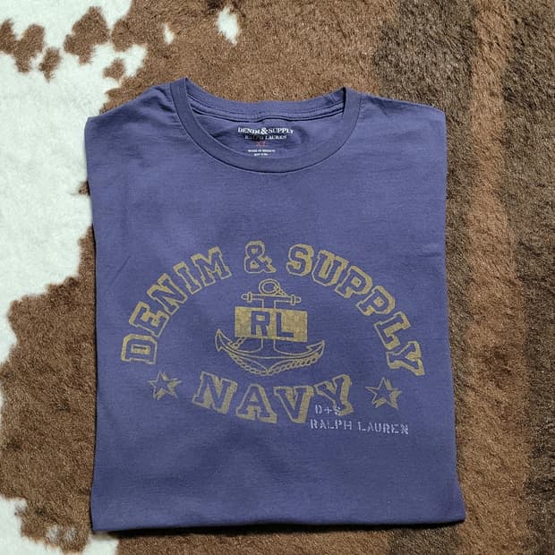 폴로 데님앤서플라이 남성용 톤다운 블루 라운드 티(XL)