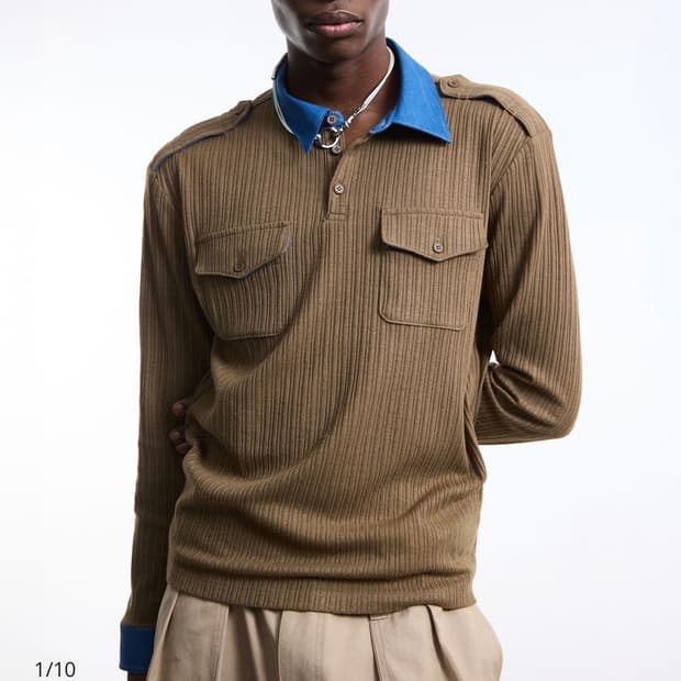 언지미크 DENIM TRIM RIB POLO SHIRT 삽니다!
