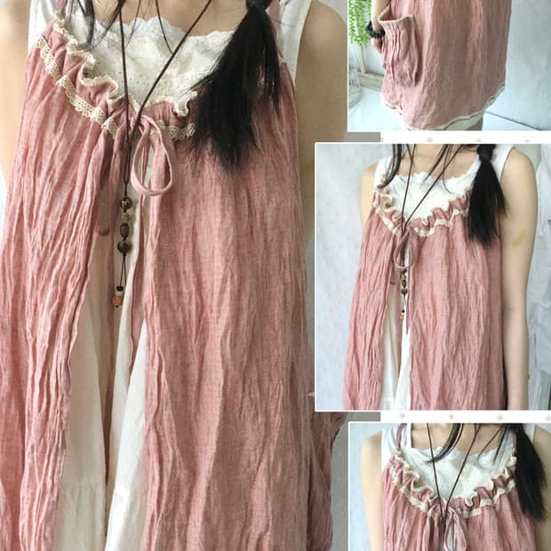 [Hand Made] 핸드메이드 핑크 체크 바선생 원피스 모리걸