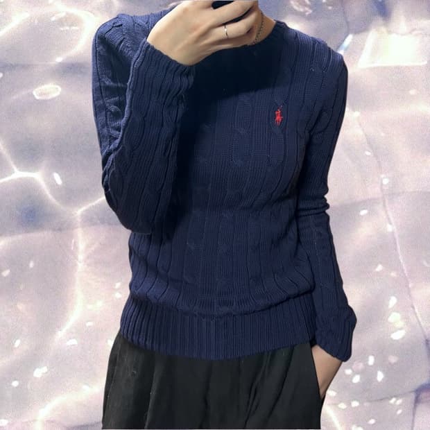 폴로 랄프로렌 신형 큐알 꽈배기 니트 네이비 S 