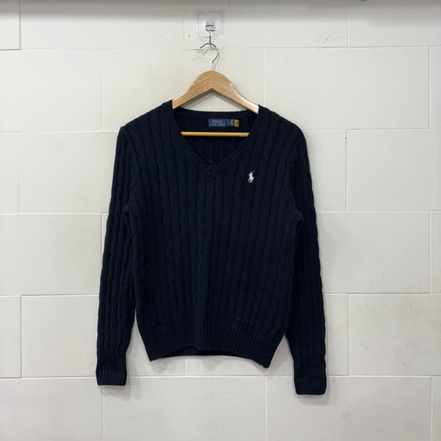 폴로 랄프로렌 브이넥 꽈배기니트