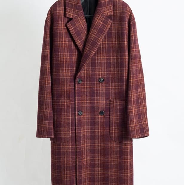 디앤써  오버사이즈 더블 브레스티드  체크 코트 