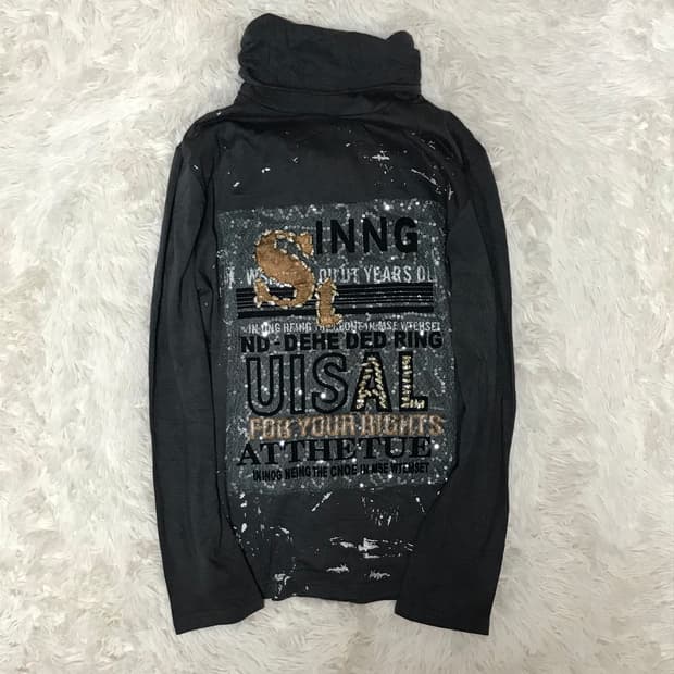 JPN 2000s vtg y2k고딕 스펭글 데미지 디테일 목폴라 롱슬리브