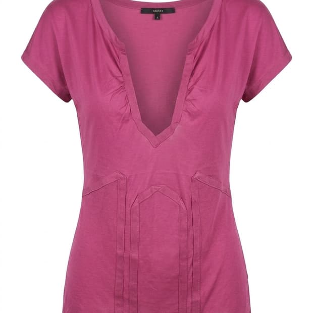 구찌 핑크 코튼 브이넥 반팔티 L