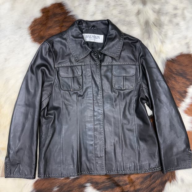 90s 일본 발망 화이트 스티치 램 레더 자켓