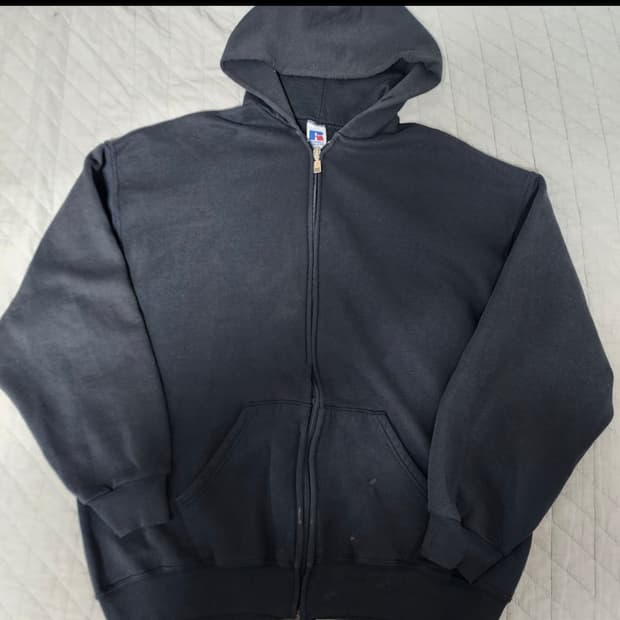 [XL] 90s 러셀 애슬레틱 빈티지 후드집업 블랙 ver. 블리칭