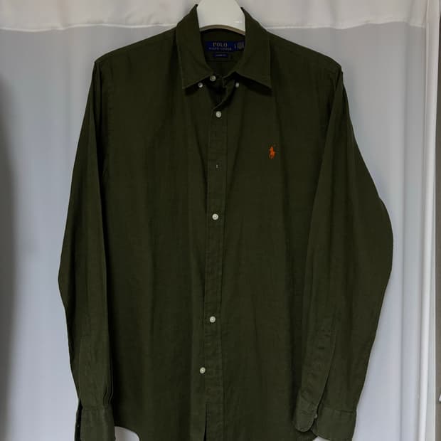 폴로랄프로렌 린넨코튼 셔츠 올리브 클래식핏 L
