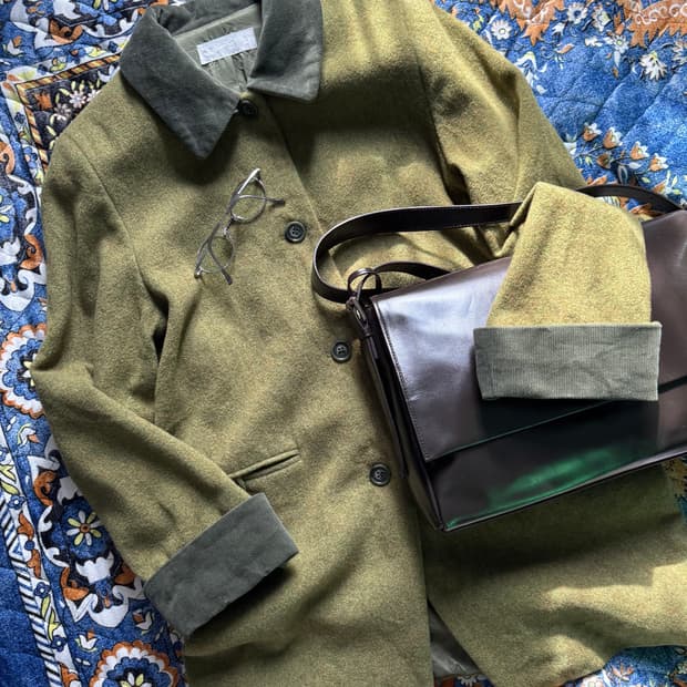 Japan made 미드 센츄리 클래식 모스 그린 울 버튼 코트 자켓