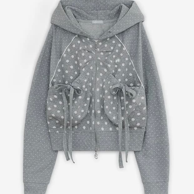 허그유어스킨 도트 빅 포켓 후드집업 그레이