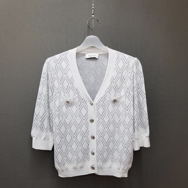 베르니스 2023 다이아 패턴 니트 반팔 가디건 XS사이즈