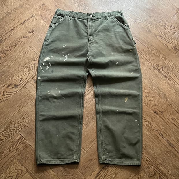 [38]칼하트 USA 빈티지 페인팅 모스그린 싱글니 워크 팬츠 M14