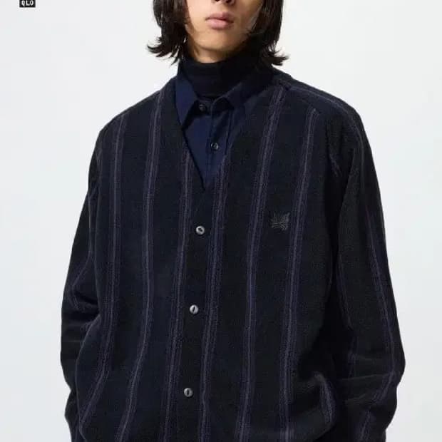 (L) 유니클로 니들스 후리스 오버사이즈 가디건 (프린트) 블랙