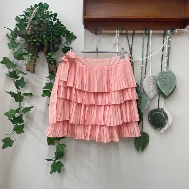 플라스틱아일랜드 피치 플리츠 미니 스커트
