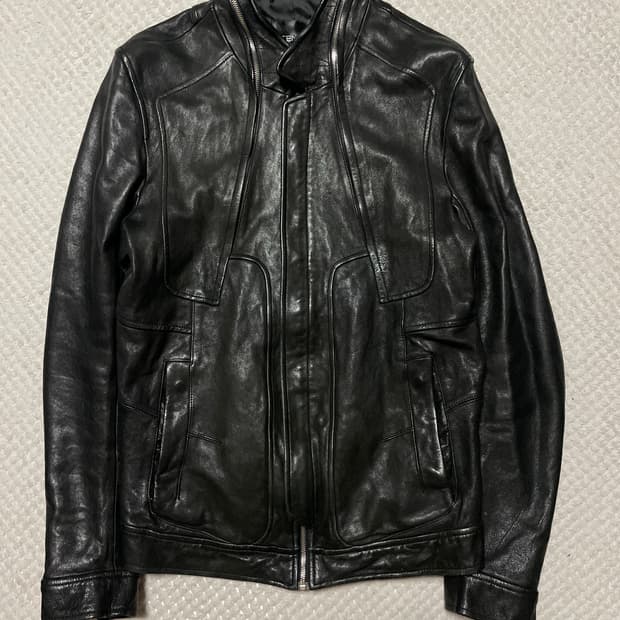 TEMPO HOMME 웨스턴 무드 램스킨 양가죽 지퍼라인 절개 레더 