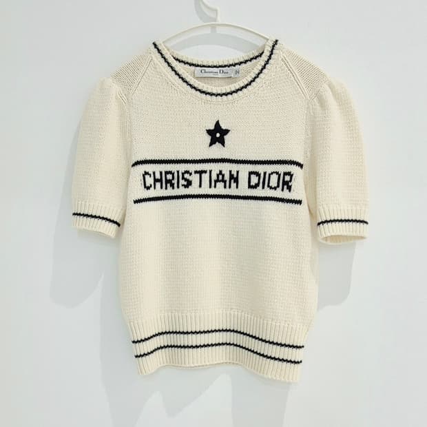 디올 에크루 울 캐시미어 반소매 니트 스웨터