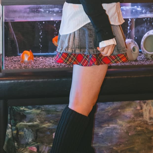 캐캐체st 체크 밑단 흑청 일본빈티지 미니스커트 갸루 긱시크 펑크