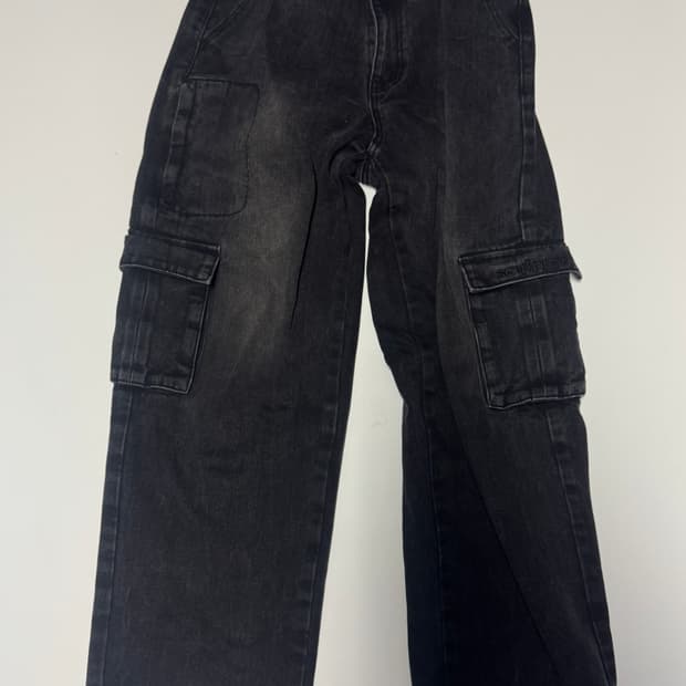 강추! 여성 스컬프터 밑단 스트링 카고 블랙 데님팬츠 Xs