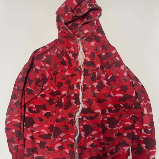 희귀!! 베이프 Bape 올드스쿨 레드 카모 후드집업 XL 지퍼고장