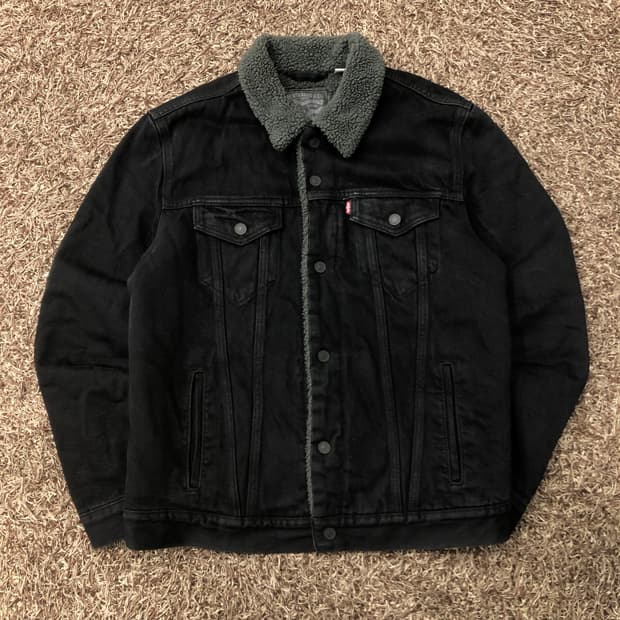 L 리바이스 쉐르파 블랙 데님 트러커 자켓