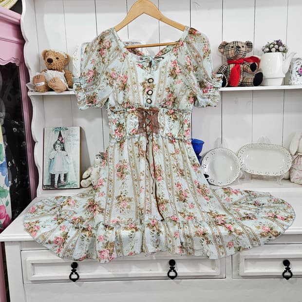 디어리  민트 로즈 플로럴 리본 원피스