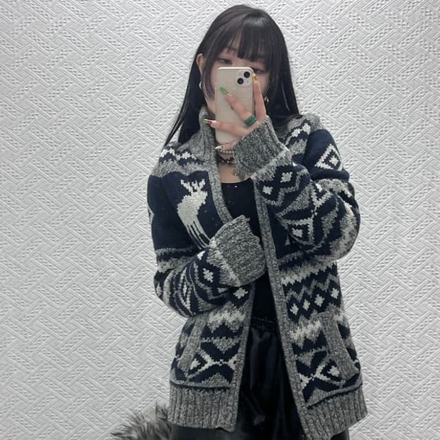 아베크롬비 하이넥 폭닥 노르딕 코위찬 울 집업 가디건 XL C09473