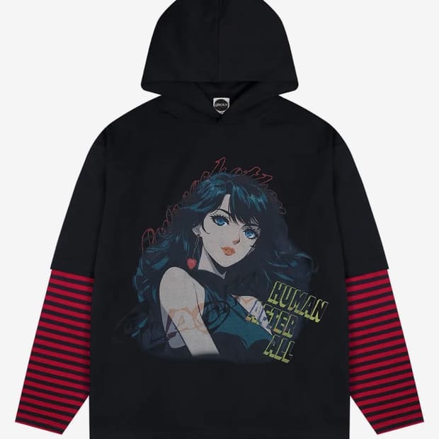 글랙 러브아더 레이어드 후드 티셔츠 블랙