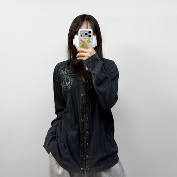 임팔라 y2k 빈티지 용 프린팅 골지 집업 자켓